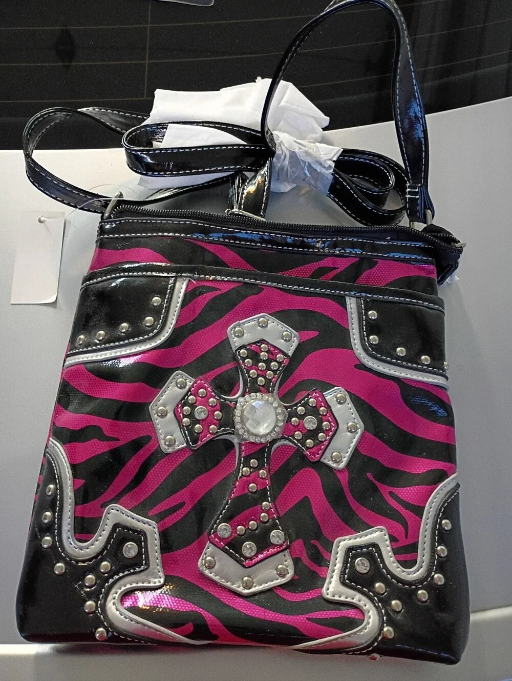 Black & Hot Pink Zebra Cross Accent Shoulder Bag - Fashion Statement